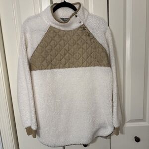 Natural Reflections Cream Sherpa Pullover With Button Up Collar Sz Large Outdoor